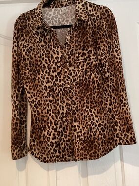 DNA Couture Women Leopard Blouse,Size Large, Color Brown Preown